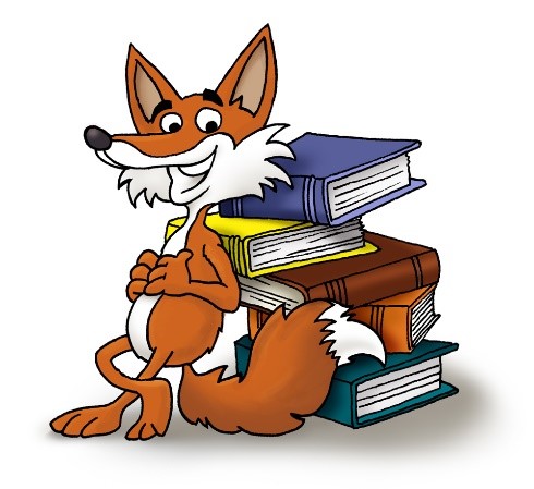 Bild mit Fuchs und Büchern gezeichnet